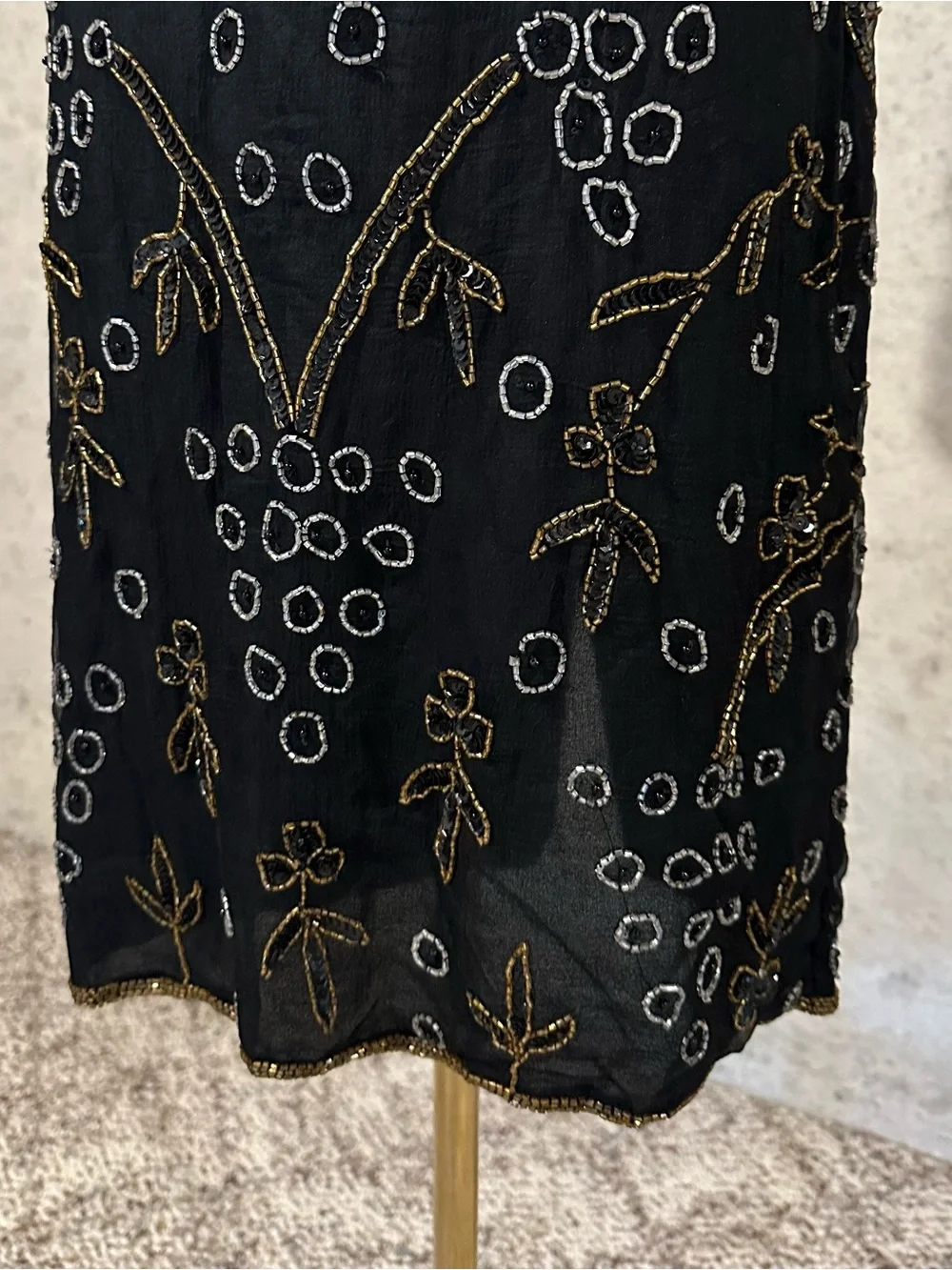 Vintage 80s Silk Beaded Cocktail Dress Art Deco Evening Wear Size MP - Picture 4 of 8